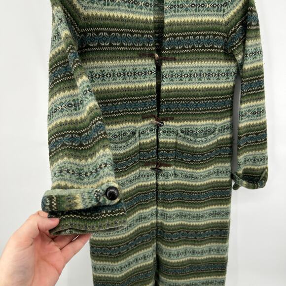 VTG Women's Green Polo Ralph Lauren Lambswool Fair Isle Long Cardigan Sweater~ M - Picture 4 of 7